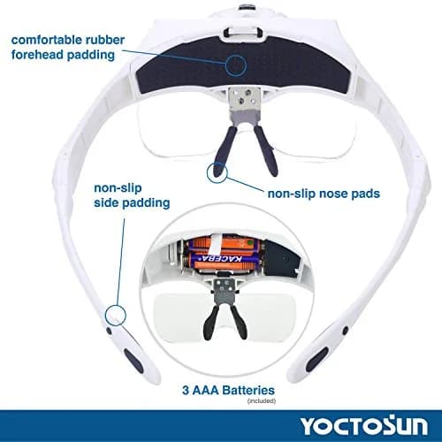 YOCTOSUN Head Mount Magnifier with 2 LED Lights | 5 Lenses, 3.5X Magnification, Interchangeable, Headband & Light thumbnail 3