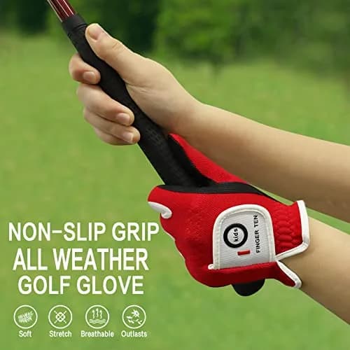 FINGER TEN Junior Kids Dura Feel Golf Gloves Large Red | Extra Grip & Breathability thumbnail 4