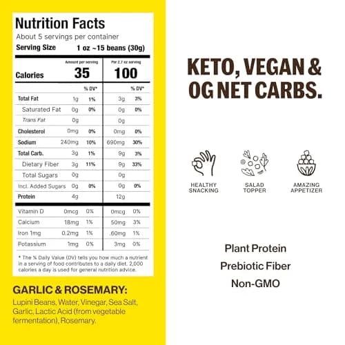 BRAMI Lupini Beans Snacks, Garlic & Rosemary | 7g Plant Protein, 0g Net Carbs, Vegan, Mediterranean Diet thumbnail 4