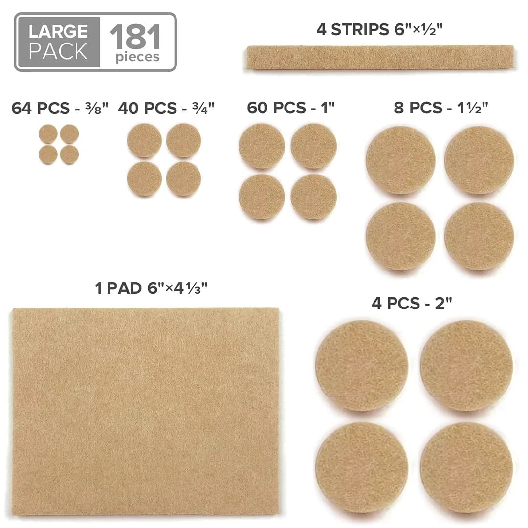 X-Protector Furniture Felt Pads 181 PCS - Beige Round & Square | Protects Hardwood & Laminate Floors thumbnail 5