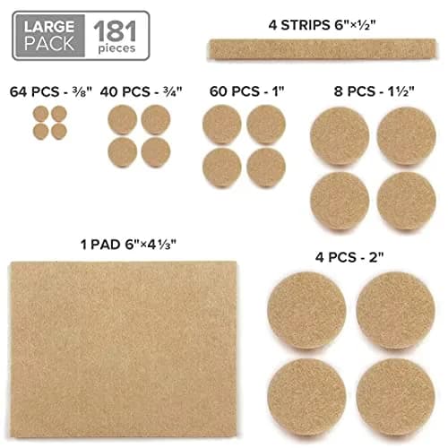 X-Protector Furniture Felt Pads 181 PCS - Beige Round & Square | Protects Hardwood & Laminate Floors thumbnail 5