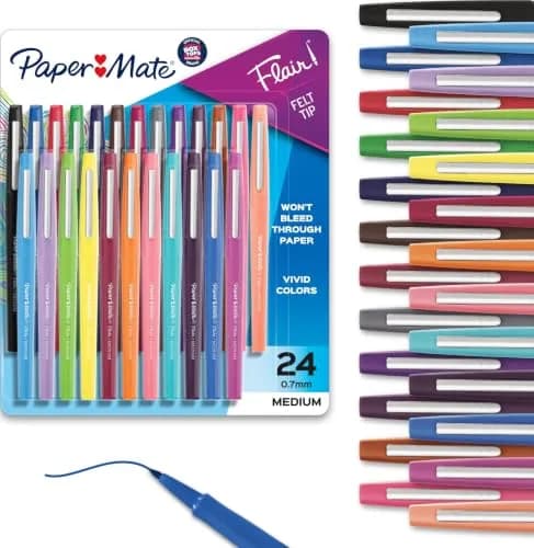 Paper Mate Flair Felt Tip Pens 24 Count | Bright Colors, Smear-Resistant, 0.7mm Point thumbnail 1