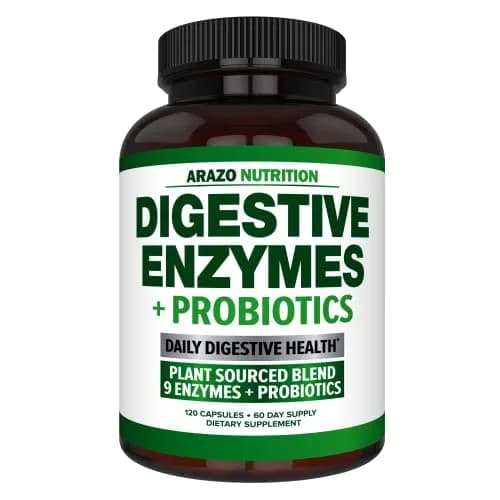 Arazo Nutrition Digestive Enzymes with Probiotics 120 Capsules | Fast-Acting, Acidophilus & Bromelain for Better Digestion thumbnail 1