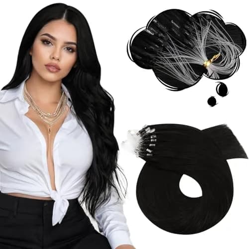 Moresoo Micro Bead Hair Extensions Real Human Hair, Off Black, 20 Inch (50g / 1.76 oz) | Blend Seamlessly for Volume & Length thumbnail 1