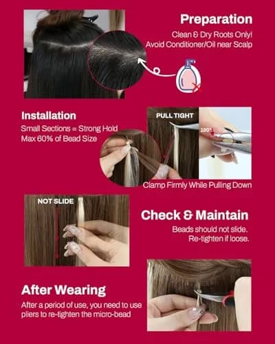 Moresoo Micro Bead Hair Extensions Real Human Hair, Off Black, 20 Inch (50g / 1.76 oz) | Blend Seamlessly for Volume & Length thumbnail 5