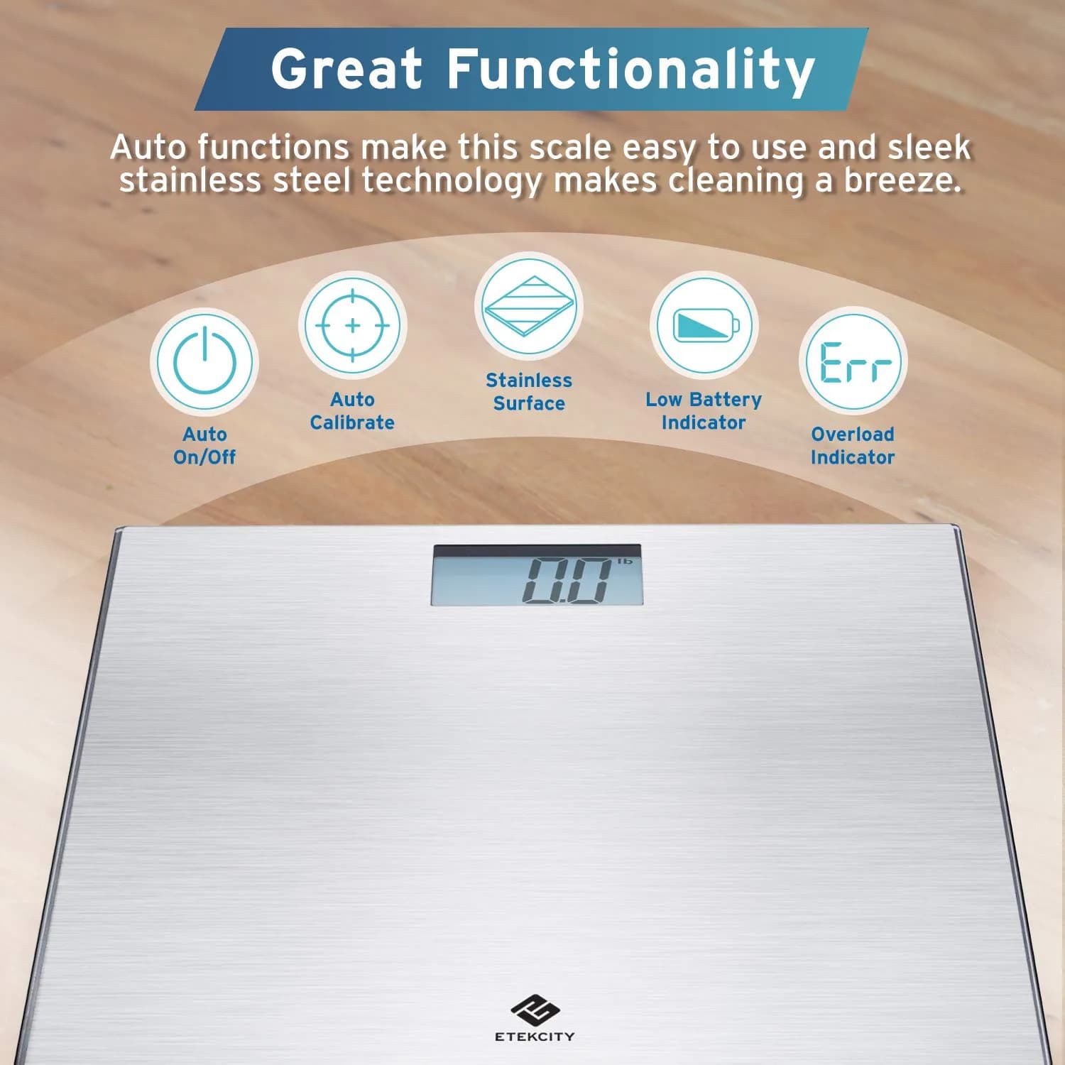 Etekcity Stainless Steel Digital Body Weight Scale with Large Blue LCD, 180kg Capacity | FDA Approved Precision Weighing - view 3