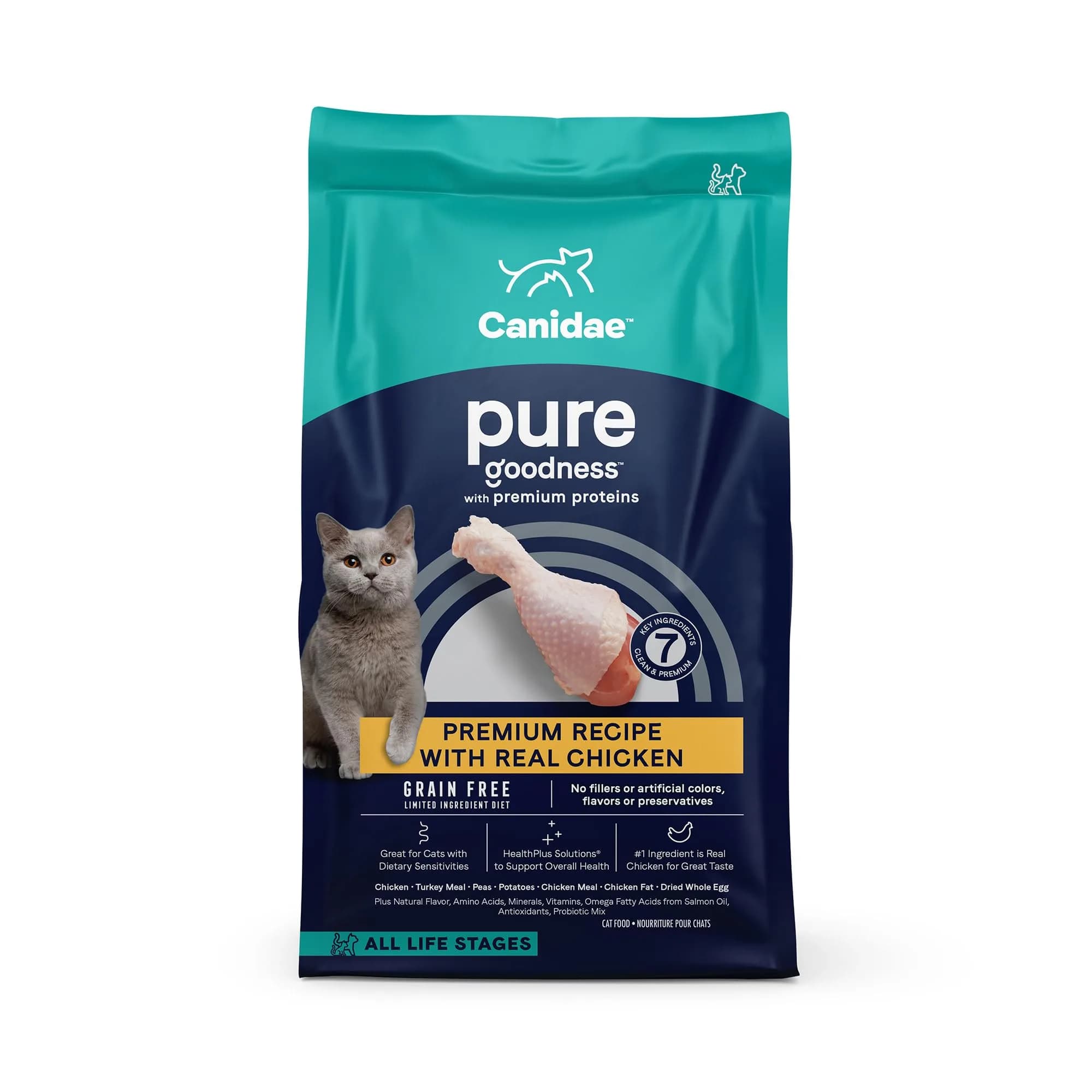 CANIDAE Pure Goodness Dry Cat Food 10 lb | Grain-Free, Real Chicken, Sensitive Stomach Support — 10 Pound