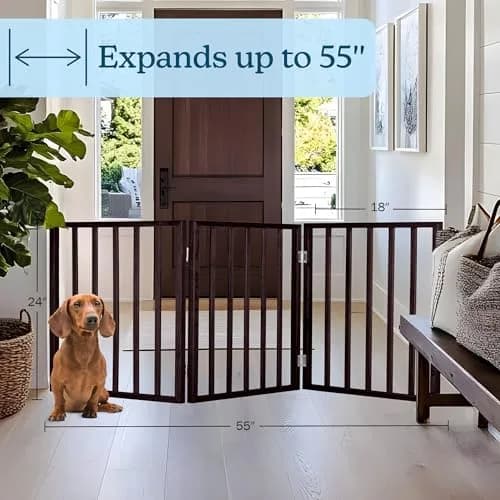 PETMAKER 3-Panel Indoor Foldable Dog Fence 54x24-Inch Brown | Freestanding Pet Gate for Stairs & Doorways thumbnail 5