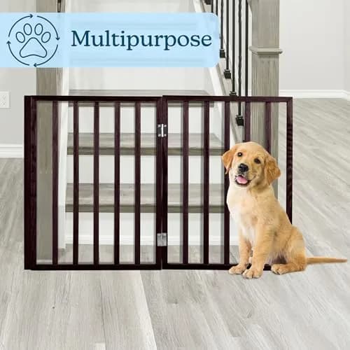 PETMAKER 3-Panel Indoor Foldable Dog Fence 54x24-Inch Brown | Freestanding Pet Gate for Stairs & Doorways thumbnail 6