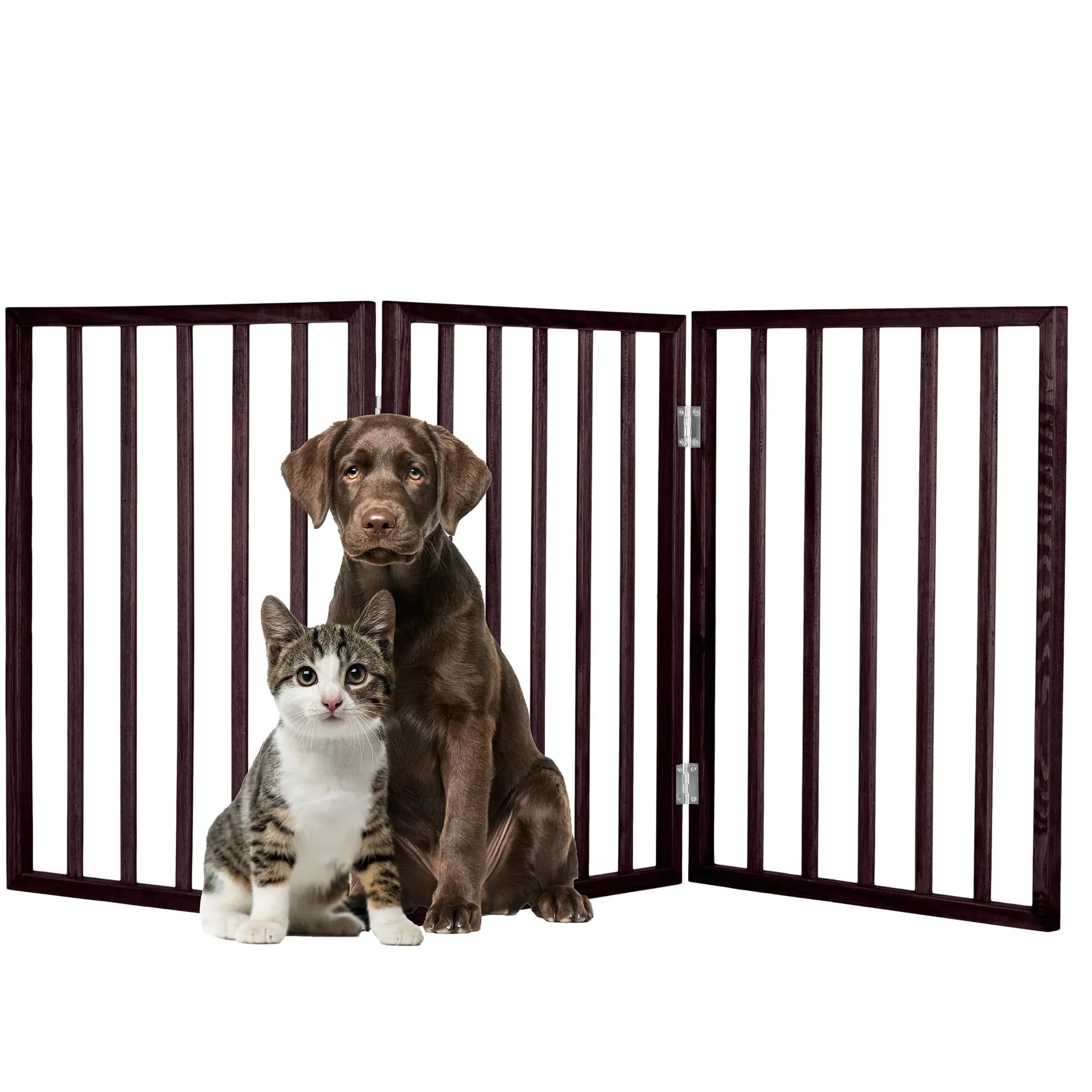 PETMAKER 3-Panel Indoor Foldable Dog Fence 54x24-Inch Brown | Freestanding Pet Gate for Stairs & Doorways