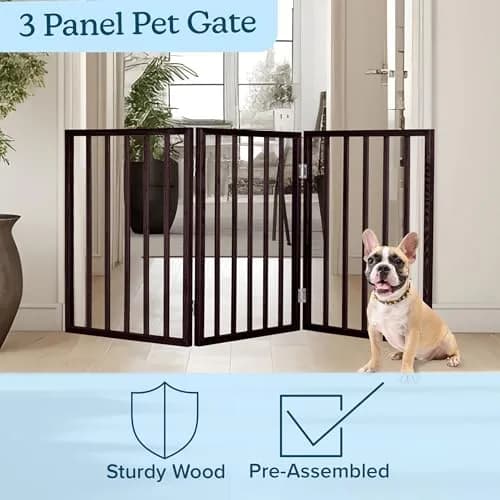 PETMAKER 3-Panel Indoor Foldable Dog Fence 54x24-Inch Brown | Freestanding Pet Gate for Stairs & Doorways thumbnail 3