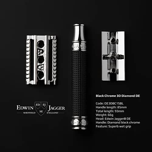 Edwin Jagger Double Edge Safety Razor, Regular Handle, Black Chrome Laser 3D Diamond - view 2