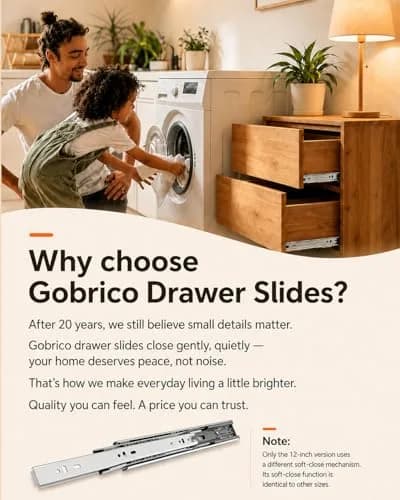 Gobrico 16 inch Drawer Slides 10 Pair | Heavy Duty Full Extension Soft Close Rails thumbnail 9