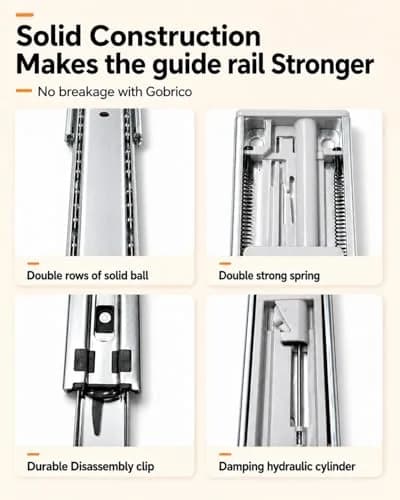 Gobrico 16 inch Drawer Slides 10 Pair | Heavy Duty Full Extension Soft Close Rails thumbnail 3