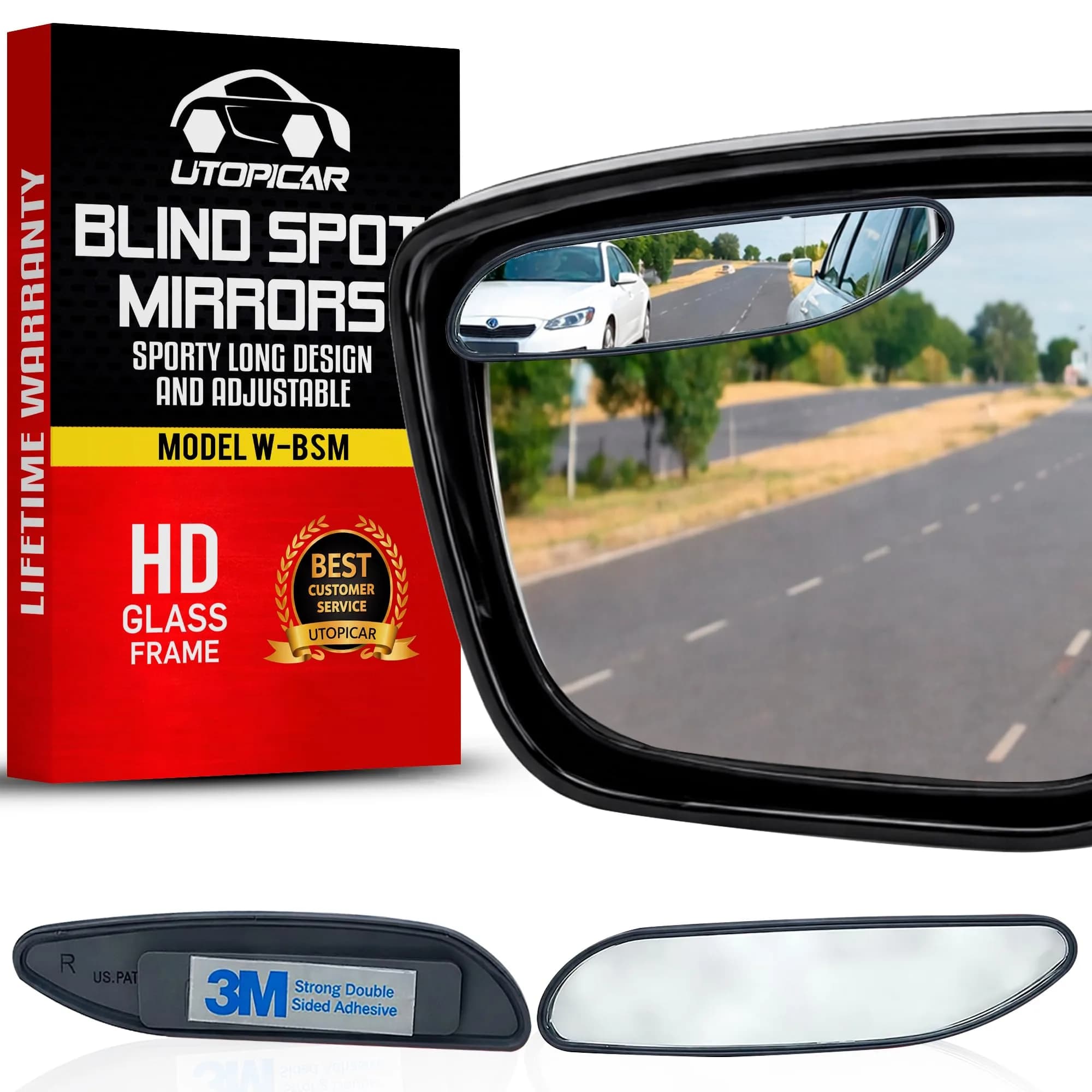 Utopicar Long Blind Spot Car Mirror 13.5cm (5.3") x 3.3cm (1.3") | Universal Fit 2-Pack — Sports-cars