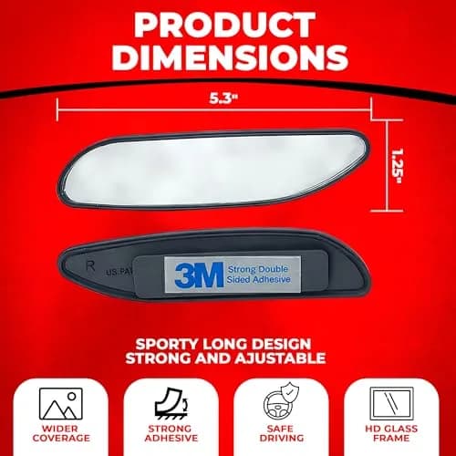 Utopicar Long Blind Spot Car Mirror 13.5cm (5.3") x 3.3cm (1.3") | Universal Fit 2-Pack thumbnail 5
