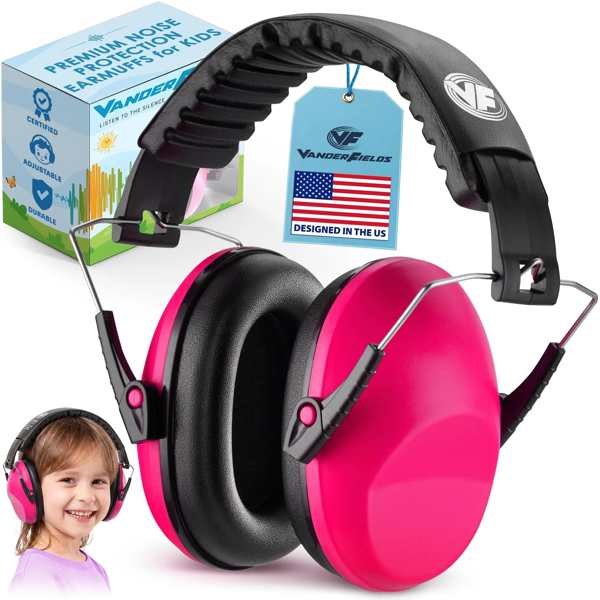 Vanderfields Kids Noise Canceling Headphones - Pink Rose 240g (8.5 oz) | Certified Hearing Protection Earmuffs — Pink Rose