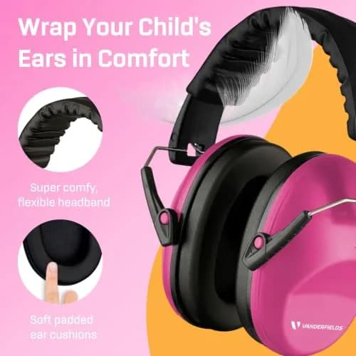 Vanderfields Kids Noise Canceling Headphones - Pink Rose 240g (8.5 oz) | Certified Hearing Protection Earmuffs thumbnail 4