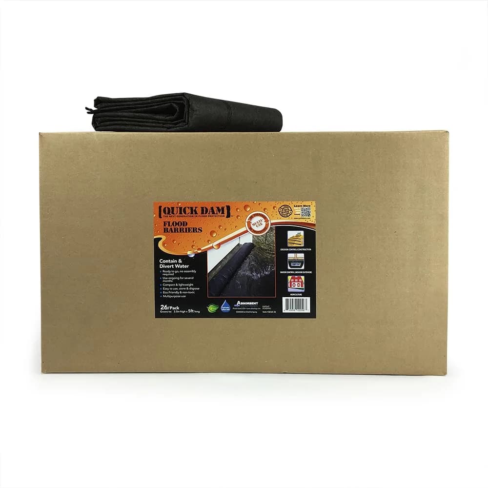 Quick Dam QD65-26 Water-Activated Flood Barriers, 26 Pack, Black | Flood Control Solution - main product image