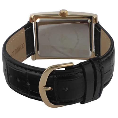 Peugeot Vintage Tank Shape 14K Gold Plated Watch with Roman Numeral Dial for Men | 30mm Case, Black Leather Strap thumbnail 3