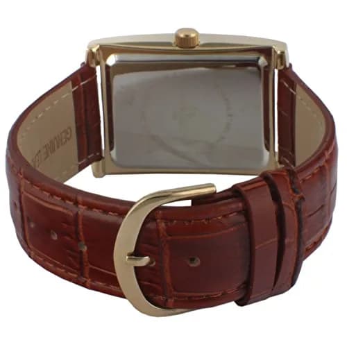 Peugeot Vintage Tank 14K Gold Plated Roman Numeral Leather Watch 30mm (1.18in) | Japanese Quartz Movement thumbnail 3