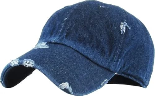 KBETHOS KBE-VINTAGE DDM Washed Cotton Baseball Cap, Dark Denim | Adjustable Low Profile Dad Hat thumbnail 1