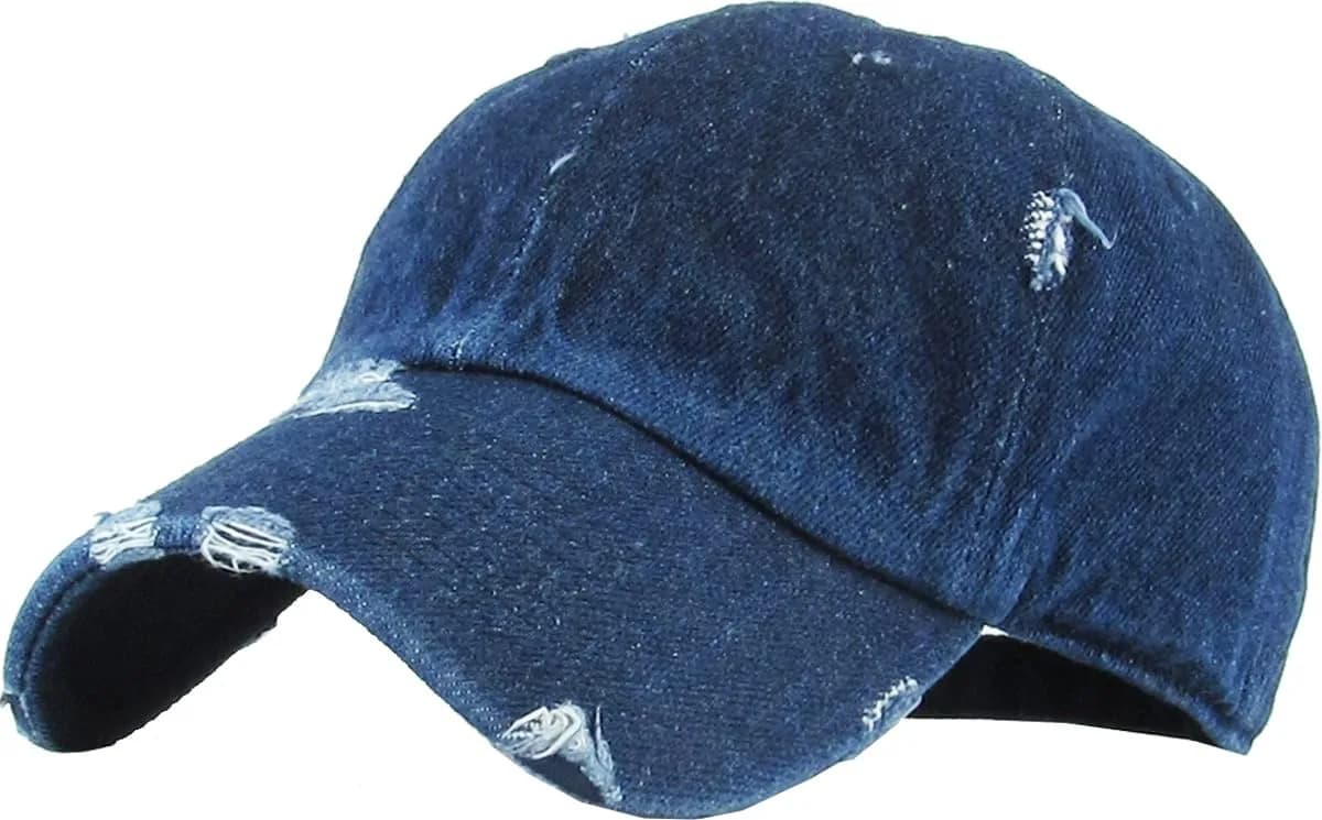 KBETHOS KBE-VINTAGE DDM Washed Cotton Baseball Cap, Dark Denim | Adjustable Low Profile Dad Hat - main product image