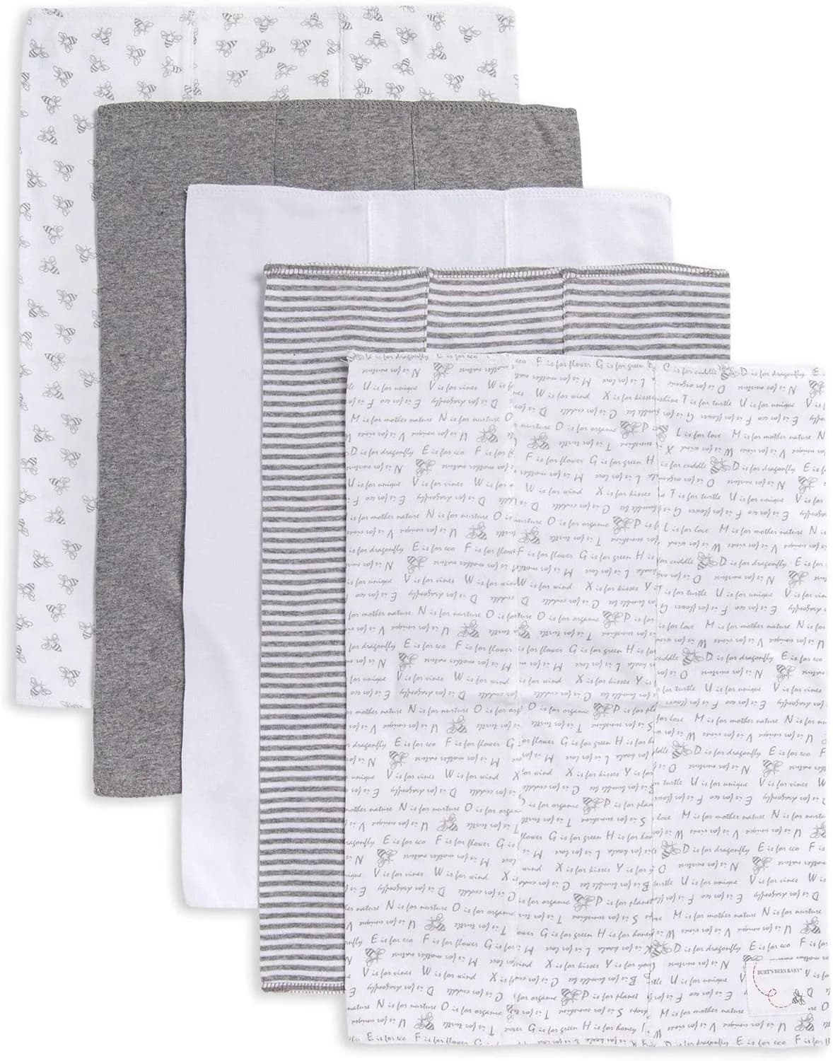 Burt's Bees Baby Infant Burp Cloths 5-Pack | Organic Cotton, Soft & Absorbent