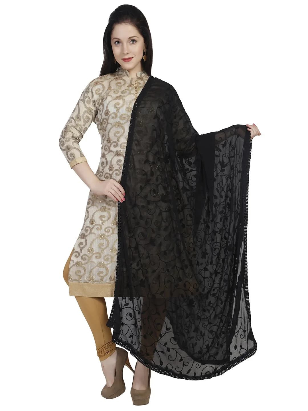 DUPATTA BAZAAR Embroidered Chiffon Dupatta 93x42 inches (236x107 cm) | Elegant Floral Black - main product image