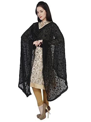 DUPATTA BAZAAR Embroidered Chiffon Dupatta 93x42 inches (236x107 cm) | Elegant Floral Black thumbnail 2