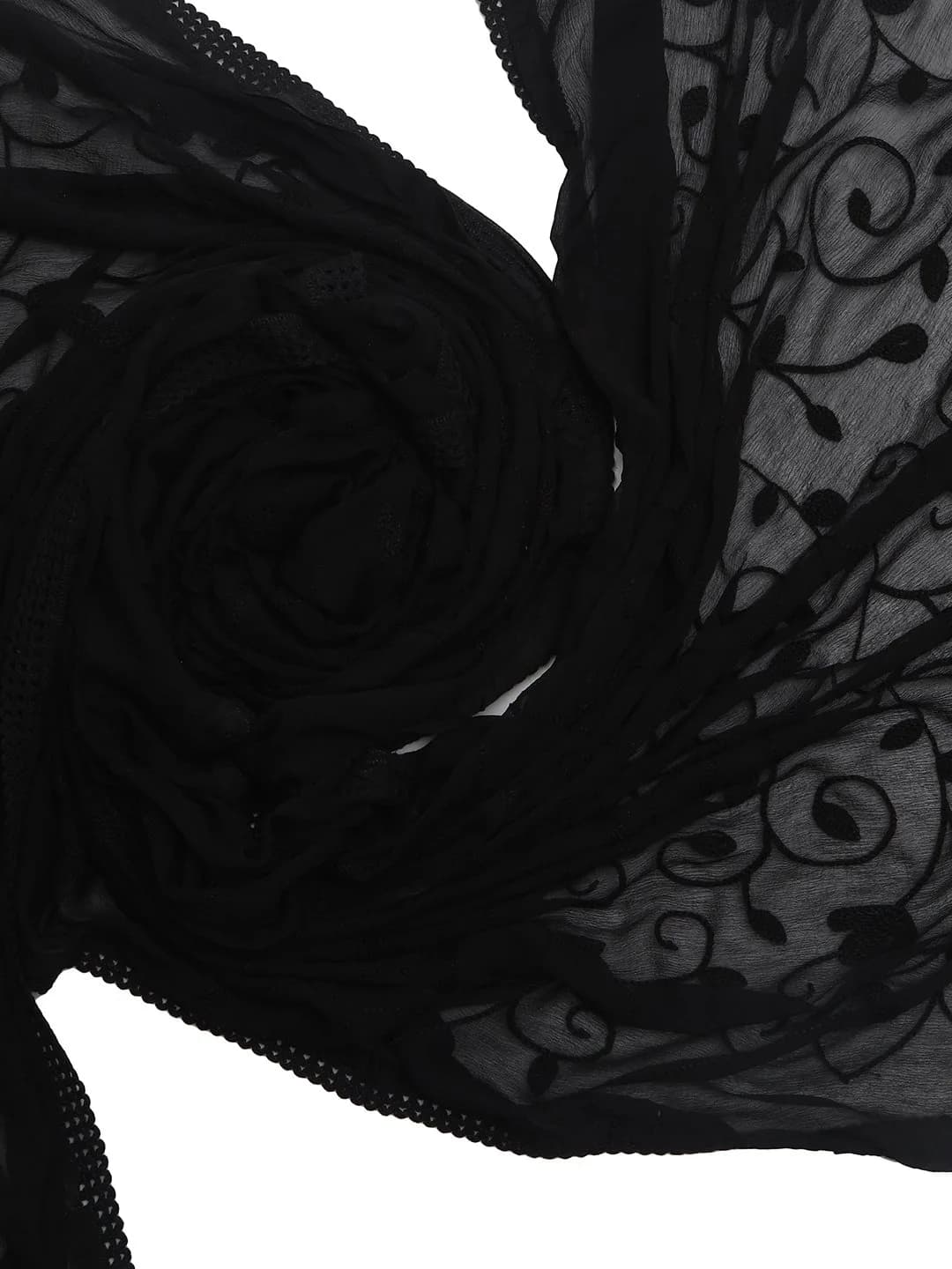 DUPATTA BAZAAR Embroidered Chiffon Dupatta 93x42 inches (236x107 cm) | Elegant Floral Black - view 3