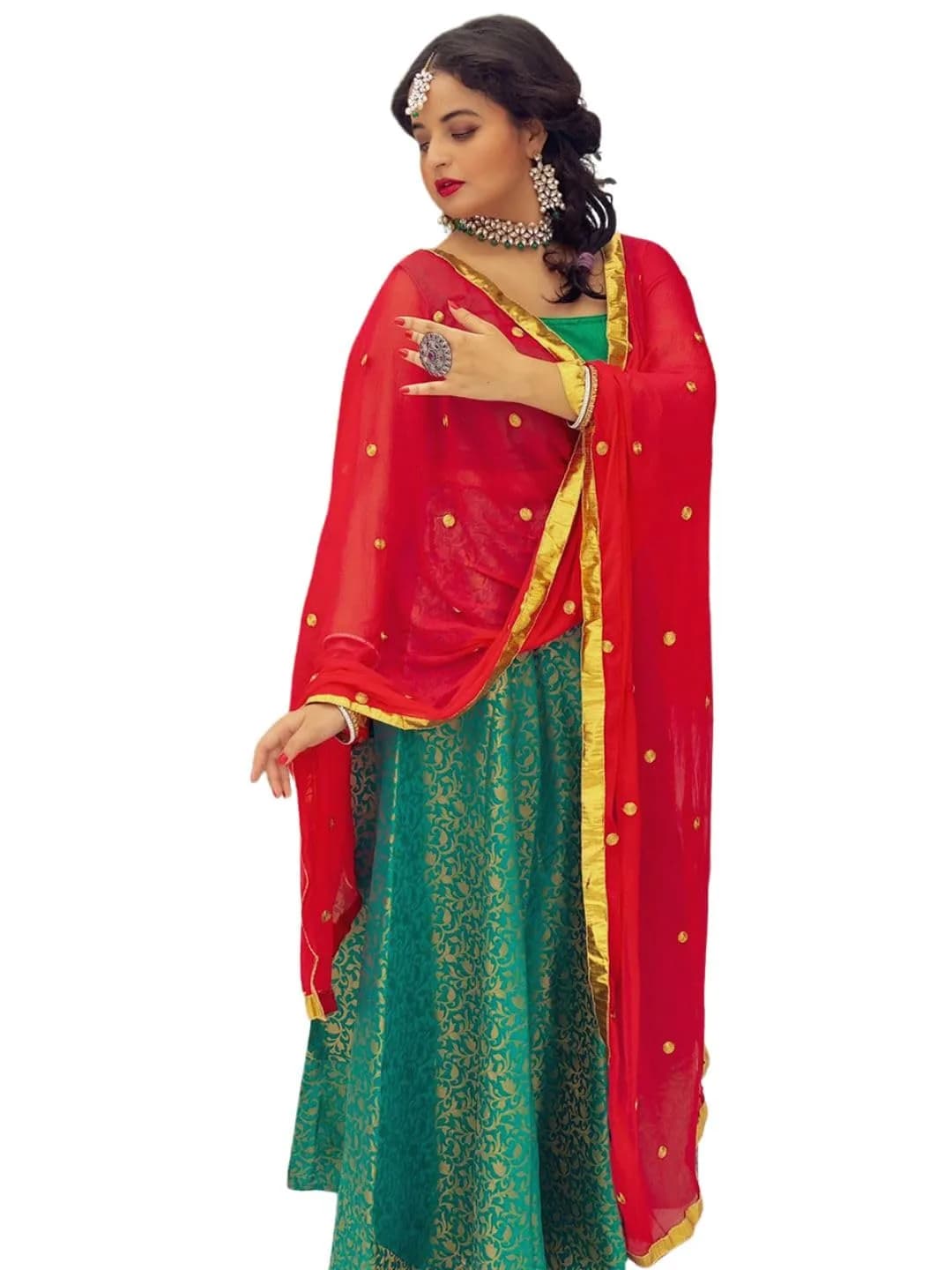 DUPATTA BAZAAR White Chiffon Dupatta with Gold Embroidery | Elegant Indian Ethnic Wear (70-120 chars) — Red