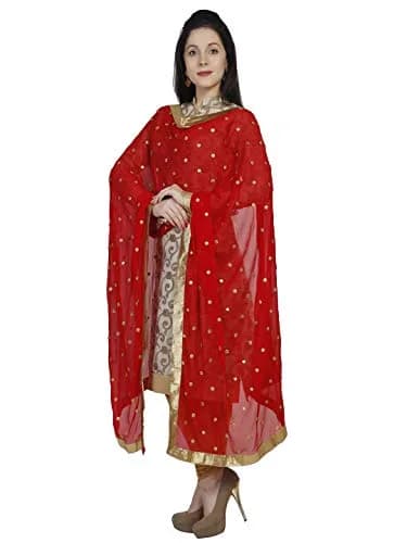 DUPATTA BAZAAR Women's Red Chiffon Dupatta with Gold Border 235cm (92") | Traditional Indian Ethnic Wear thumbnail 4