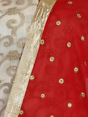 DUPATTA BAZAAR Women's Red Chiffon Dupatta with Gold Border 235cm (92") | Traditional Indian Ethnic Wear thumbnail 6