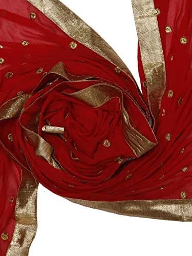 DUPATTA BAZAAR Women's Red Chiffon Dupatta with Gold Border 235cm (92") | Traditional Indian Ethnic Wear thumbnail 7