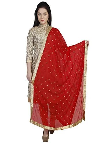 DUPATTA BAZAAR Women's Red Chiffon Dupatta with Gold Border 235cm (92") | Traditional Indian Ethnic Wear thumbnail 2