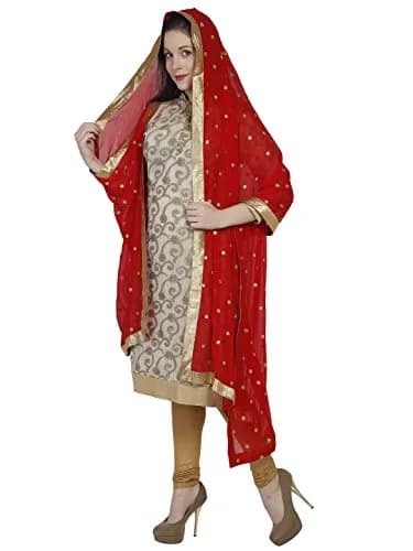 DUPATTA BAZAAR Women's Red Chiffon Dupatta with Gold Border 235cm (92") | Traditional Indian Ethnic Wear thumbnail 3