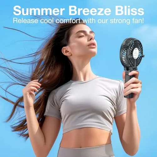 VersionTECH. Portable Handheld Fan with USB Rechargeable Battery, 3-Speed Foldable Mini Fan, Black | 10cm (3.94 inch) Fan Diameter thumbnail 4
