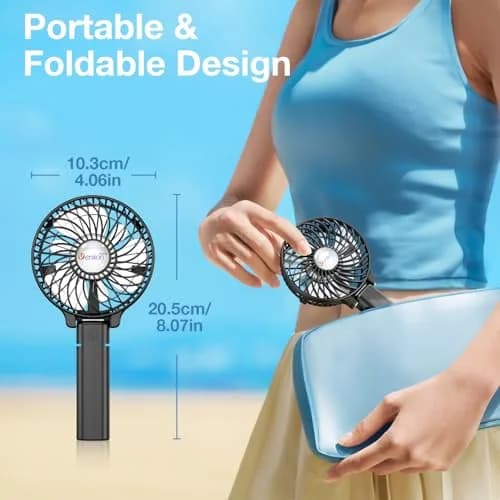 VersionTECH. Portable Handheld Fan with USB Rechargeable Battery, 3-Speed Foldable Mini Fan, Black | 10cm (3.94 inch) Fan Diameter thumbnail 6