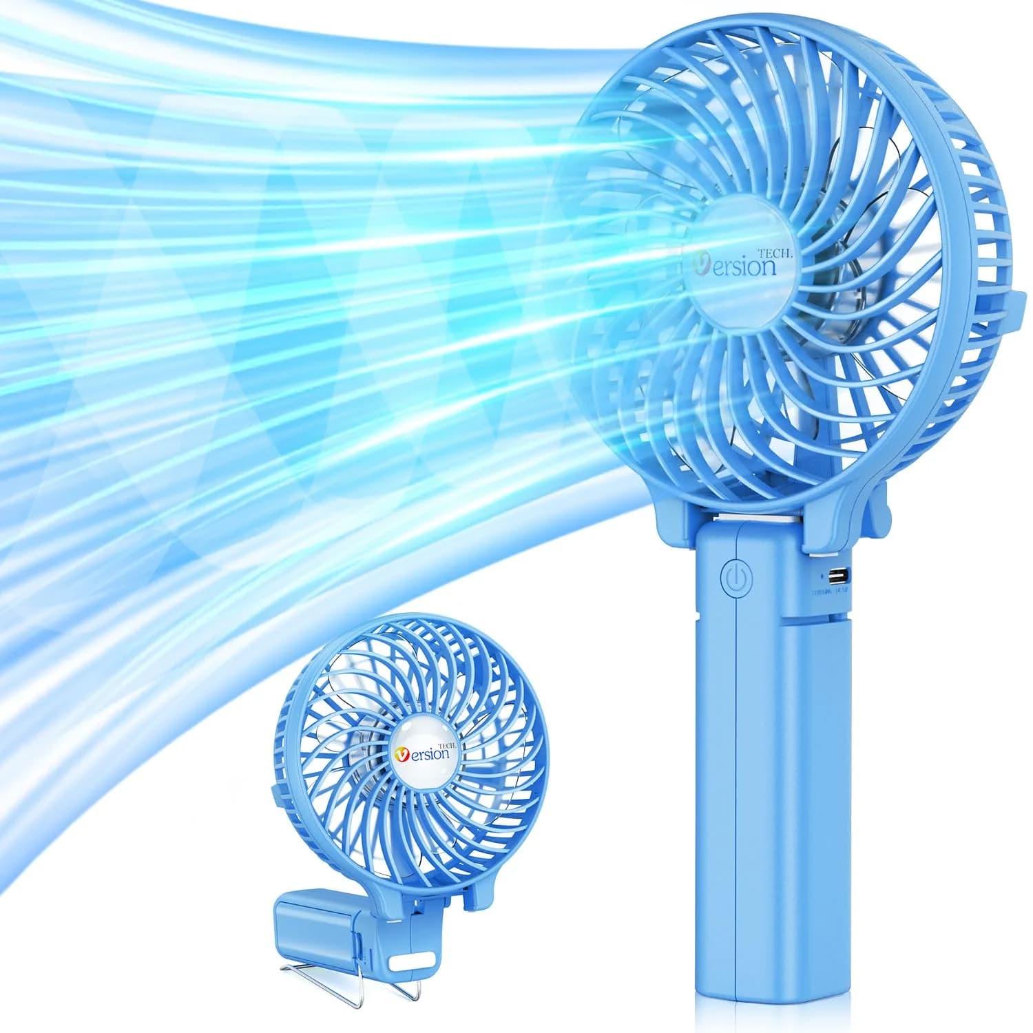 VersionTECH. Portable Handheld Fan with Replaceable Battery | 10cm Fan Diameter (3.94 Inch), 20cm Height (7.87 Inch) | USB Rechargeable - main product image