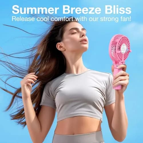 VersionTECH. Portable Handheld Fan with 4000mAh Battery & 180° Foldable Design | 3-Speed Mini USB Fan for Personal Use, Travel, Office (Pink) thumbnail 6