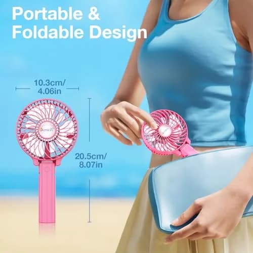 VersionTECH. Portable Handheld Fan with 4000mAh Battery & 180° Foldable Design | 3-Speed Mini USB Fan for Personal Use, Travel, Office (Pink) thumbnail 7