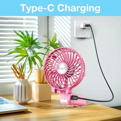 VersionTECH. Portable Handheld Fan with 4000mAh Battery & 180° Foldable Design | 3-Speed Mini USB Fan for Personal Use, Travel, Office (Pink) thumbnail 9