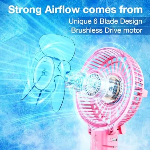 VersionTECH. Portable Handheld Fan with 4000mAh Battery & 180° Foldable Design | 3-Speed Mini USB Fan for Personal Use, Travel, Office (Pink) thumbnail 2
