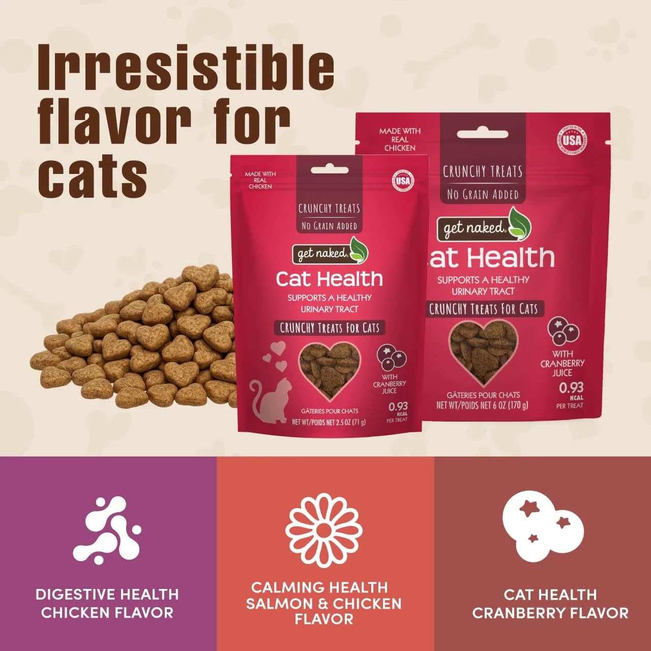 Get Naked Biteables Daily Crunchy Cat Treats for Skin Health, Cranberry Flavor, 2.5oz (70.87 g) | Functional Grain-Free Cat Snacks - view 6