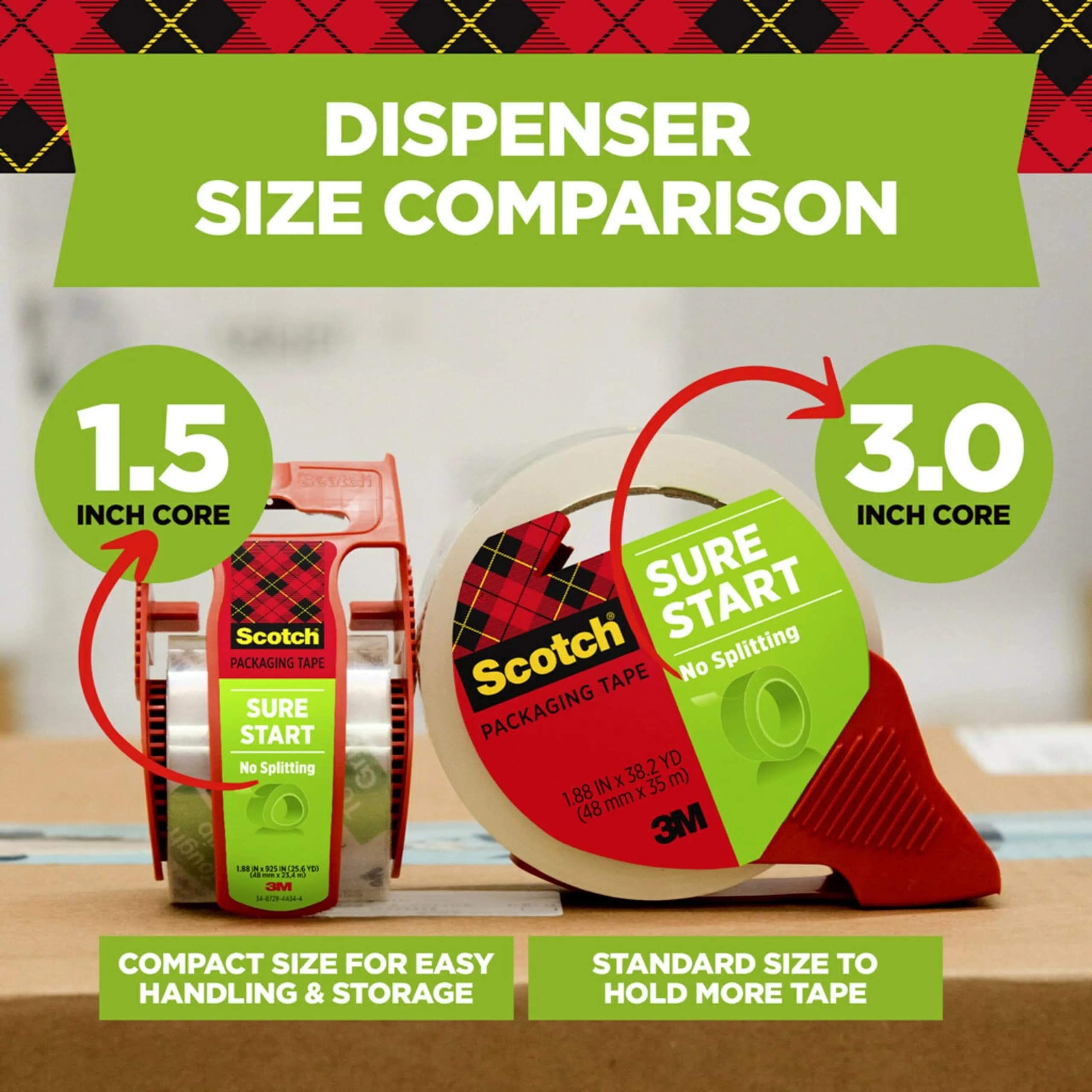 Scotch Sure Start Packing Tape with Dispenser - Clear, 1 Roll | Quiet Unwind & Easy Start - view 3