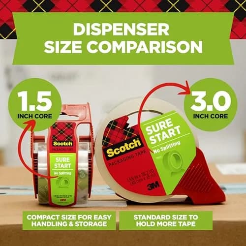 Scotch Sure Start Shipping Packaging Tape 1.88" x 22.2 yd | Quiet Unwind, No Splitting, Clear, 1 Dispensered Roll thumbnail 3