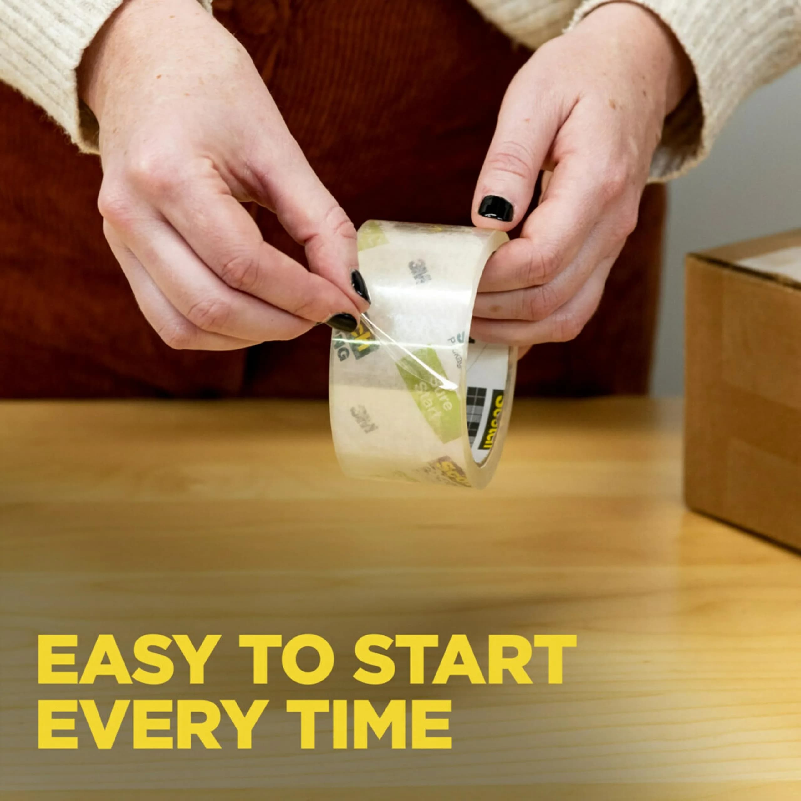 Scotch Sure Start Packing Tape with Dispenser - Clear, 1 Roll | Quiet Unwind & Easy Start - view 4