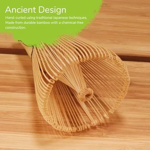 BambooMN Matcha Green Tea Whisk And Scoop 4 Piece Set - Mint Green Holder - 1 Set | Traditional Japanese Tea Utensils thumbnail 4
