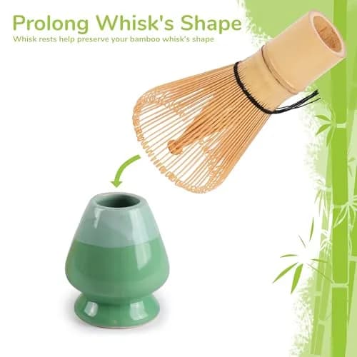 BambooMN Matcha Green Tea Whisk And Scoop 4 Piece Set - Mint Green Holder - 1 Set | Traditional Japanese Tea Utensils thumbnail 5